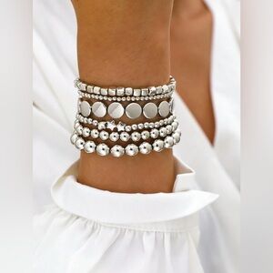 Elegant Silver Beaded Bracelet Set